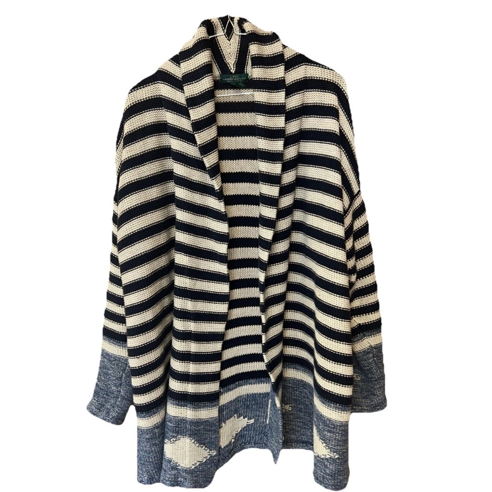 Ralph Lauren Navy and Cream Striped Cardigan